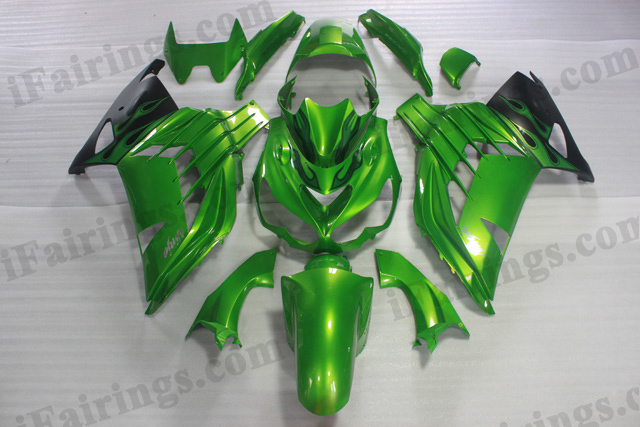 Motorcycle fairings/bodywork for Kawasaki Ninja ZX14R 2012 to 2015 green and black paint.