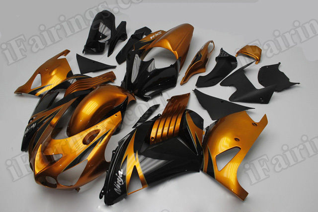 Motorcycle fairings/bodywork for Kawasaki Ninja ZX14R 2006 to 2011 orange gold and black.