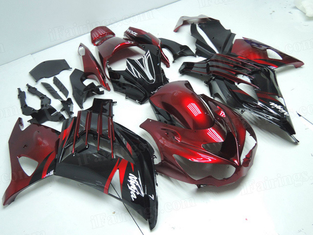 Motorcycle fairings/bodywork for Kawasaki Ninja ZX14R 2012 to 2015 red/black scheme.