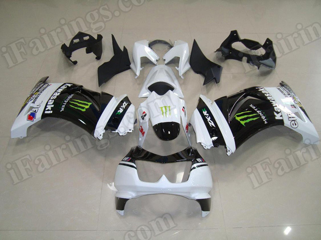 OEM replacement fairing kits for Kawasaki Ninja 250R EX250 2008 to 2012 with Monster graphic.