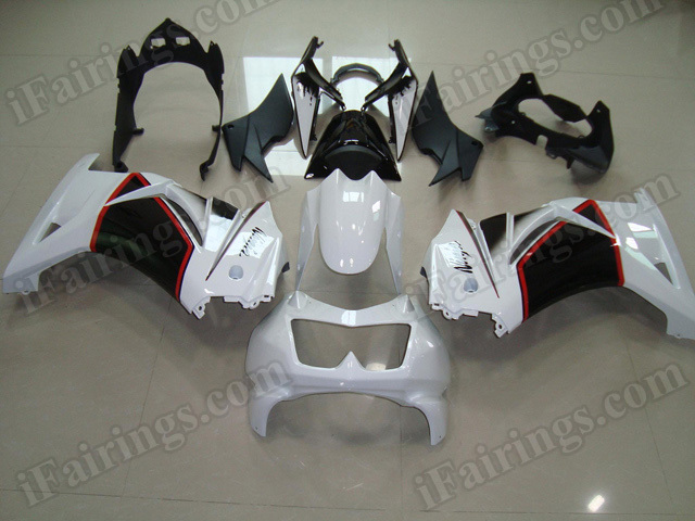 Replacement fairing kits for Kawasaki Ninja 250R EX250 2008 to 2012 in white and black