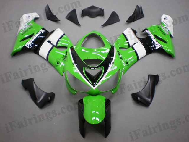 ZX6R 636 2005 2006 green/white/black fairings, 2005 2006 ZX6R body kits. - Click Image to Close