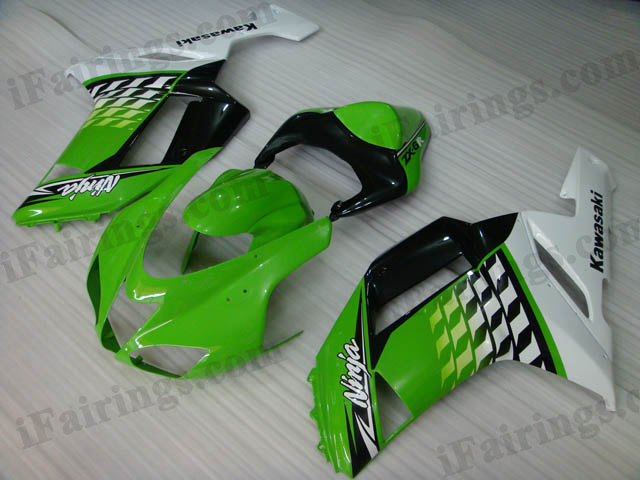 ZX6R 636 2007 2008 green and white fairings, 2007 2008 ZX6R body kits. - Click Image to Close