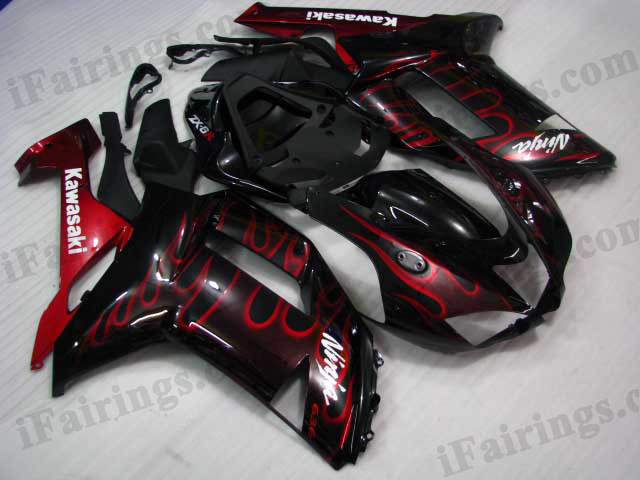 ZX6R 636 2007 2008 red flame fairings, 2007 2008 ZX6R flame scheme. - Click Image to Close