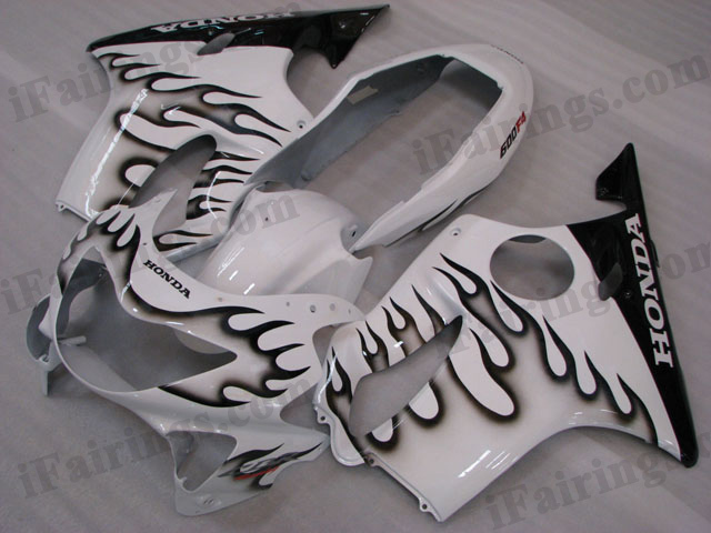 1999 2000 CBR600 F4 white and black flame fairing kits. - Click Image to Close