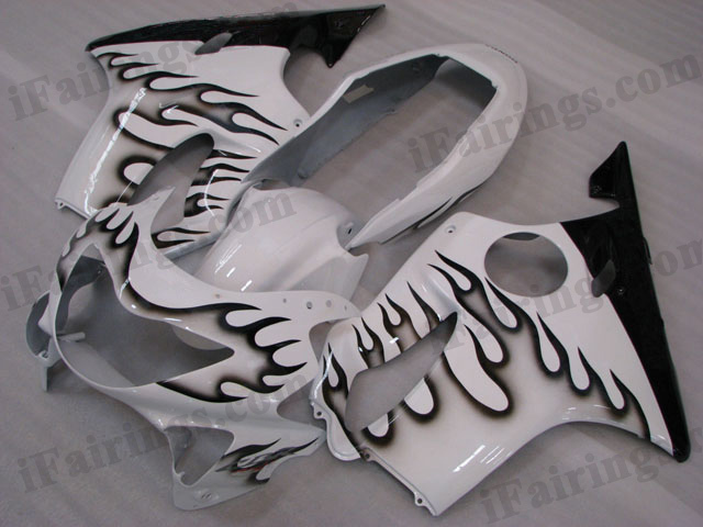 1999 2000 CBR600 F4 white and black ghost flame fairing kits. - Click Image to Close