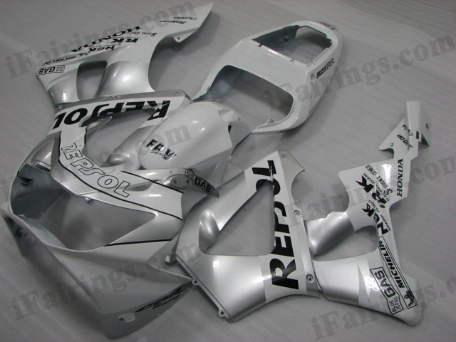 2000 2001 CBR900RR 929 silver and white repsol fairing kits - Click Image to Close
