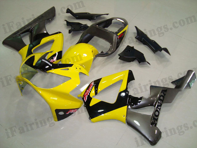 2000 2001 CBR900RR 929 yellow and gunmetal fairing kits - Click Image to Close