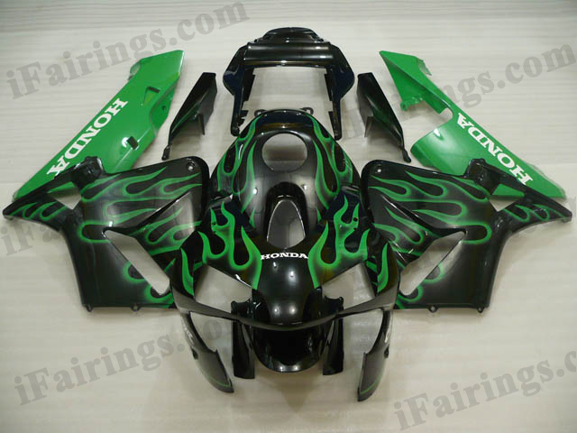 2003 2004 CBR600RR black and green flame fairings. - Click Image to Close