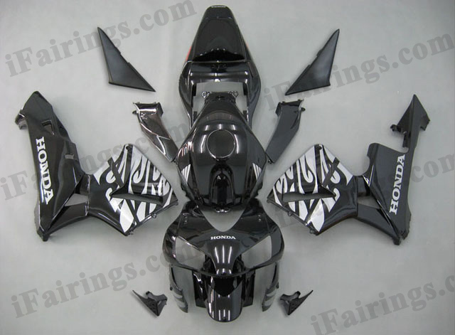 2003 2004 CBR600RR black and silver flame fairings. - Click Image to Close
