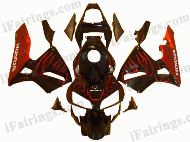 2003 2004 CBR600RR red flame fairing kits. - Click Image to Close