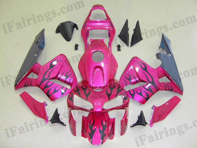 2003 2004 CBR600RR pink and black flame fairing kits. - Click Image to Close