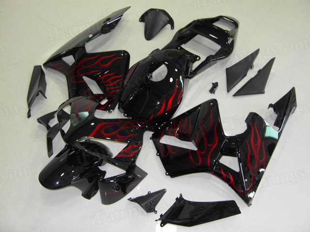 2003 2004 Honda CBR600RR black with red flame fairing kits. - Click Image to Close