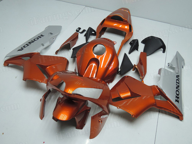 2003 2004 Honda CBR600RR orange and silver fairing kits. - Click Image to Close
