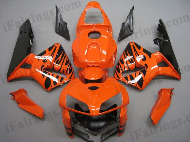 2005 2006 CBR600RR orange and black flame fairing sets.