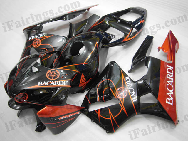 2005 2006 Honda CBR600RR black and orange BACARDI fairings. - Click Image to Close