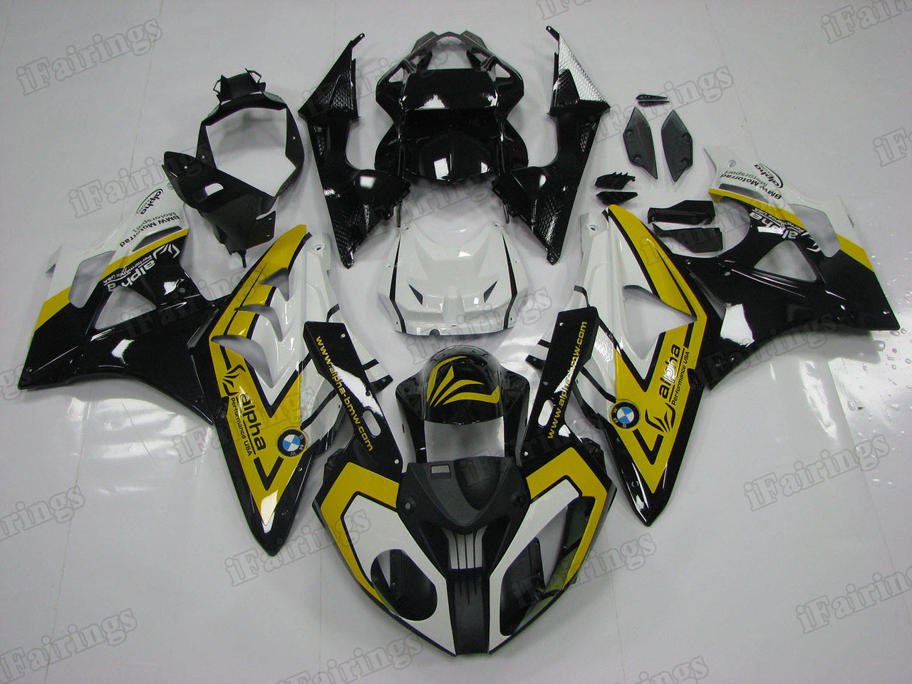 2009 2010 2011 2012 2013 2014 BMW S1000RR black and yellow fairing kit.