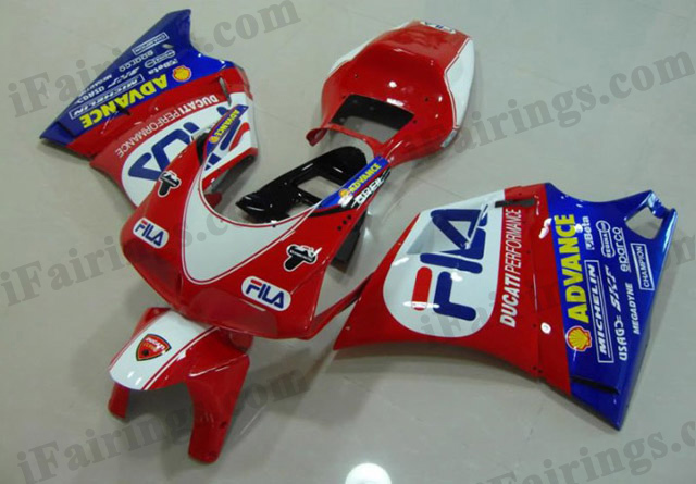 Replacement fairings for Ducati 748/916/996 FILA scheme. - Click Image to Close