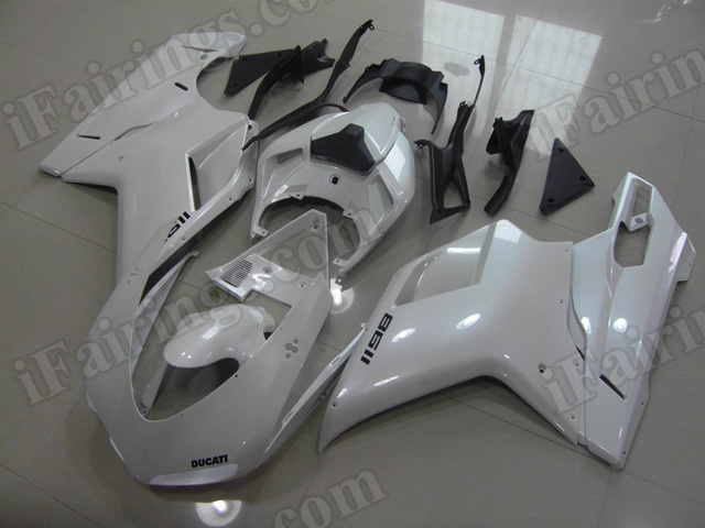 Motorcycle fairings/bodywork for Ducati 848/1098/1198 pearl white with black stickers.