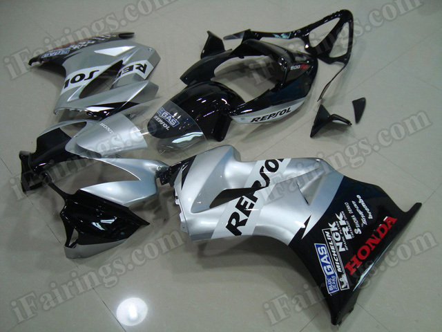 Motorcycle fairings/bodywork for Honda VFR800 2002 to 2012 silver and black repsol. - Click Image to Close