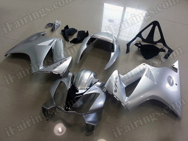 Motorcycle fairings/bodywork for Honda VFR800 2002 to 2012 silver with black.