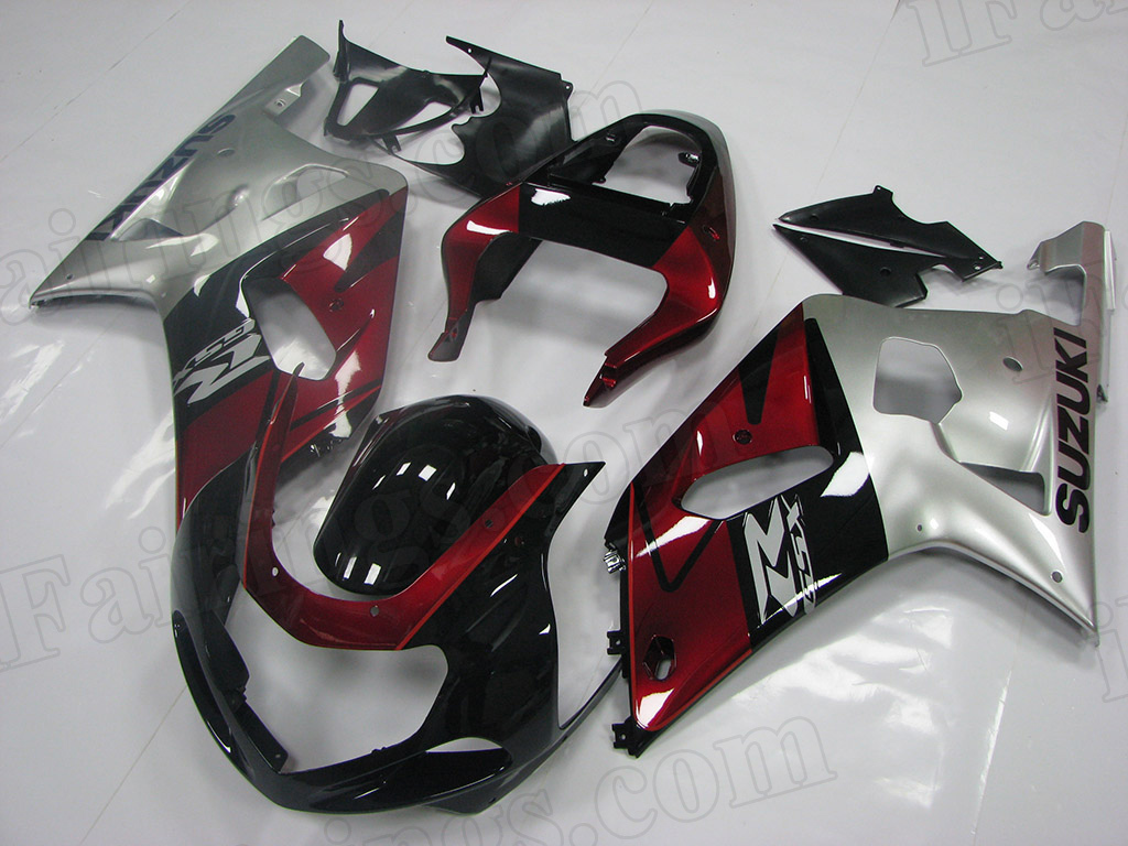 2001 2002 2003 Suzuki GSXR 600, GSXR750 black, red and silver pattern fairings. - Click Image to Close