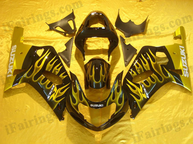 gixxer 2001 2002 2003 GSXR600/750 black and gold flame fairings - Click Image to Close