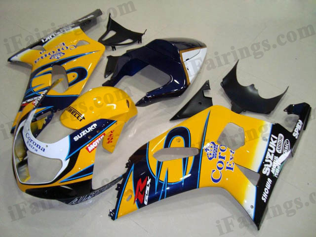 aftermarket fairings for 2001 2002 2003 GSXR600/750 yellow Corona graphic.