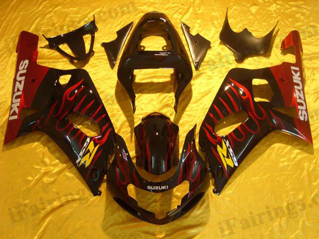 GSXR600/750 2001 2002 2003 red flame fairings, GSXR600/750 replacement bodywork. - Click Image to Close