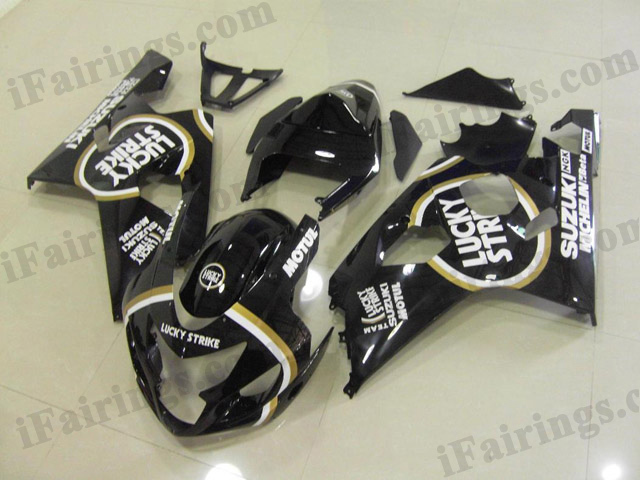 Gixxer fairings for 2004 2005 GSXR600/750 black Lucky Strike graphics. - Click Image to Close