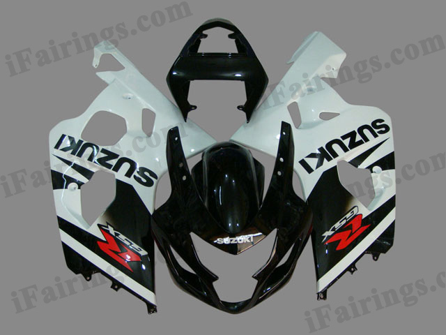 GSXR600/750 2004 2005 black and white fairings, 2004 2005 GSXR 600/750 replacement bodywork. - Click Image to Close