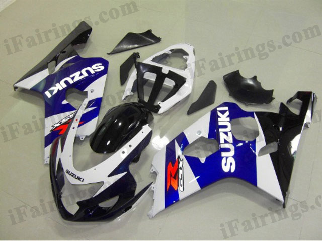 GSXR600/750 2004 2005 blue and white fairings, 2004 2005 GSXR 600/750 replacement body kits.