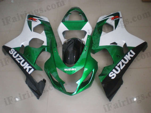 2004 2005 Suzuki GSXR600/750 green, white and black fairing kits. - Click Image to Close