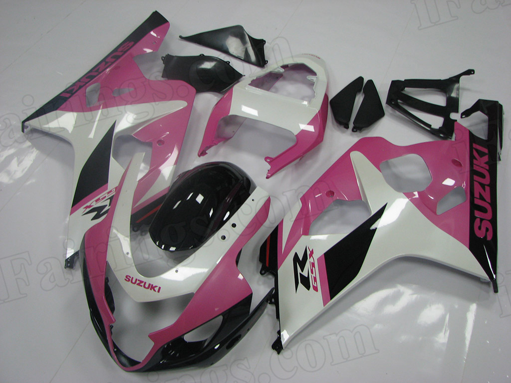 2004 2005 Suzuki GSX-R600, GSX-R750 white and pink fairings. - Click Image to Close