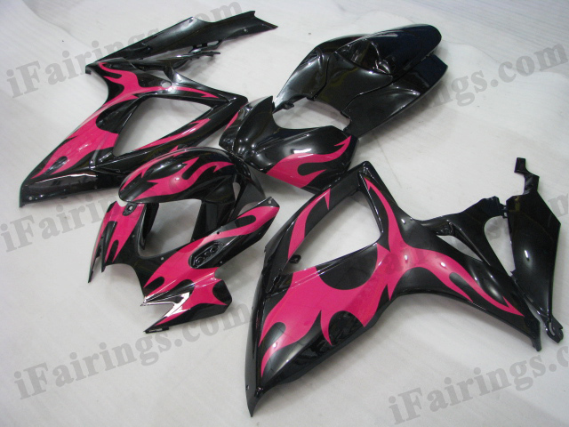 2006 2007 Suzuki GSXR600/750 black and pink flame fairing kits. - Click Image to Close