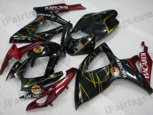 2006 2007 Suzuki GSXR600/750 red and black BACARDI fairing kits. - Click Image to Close