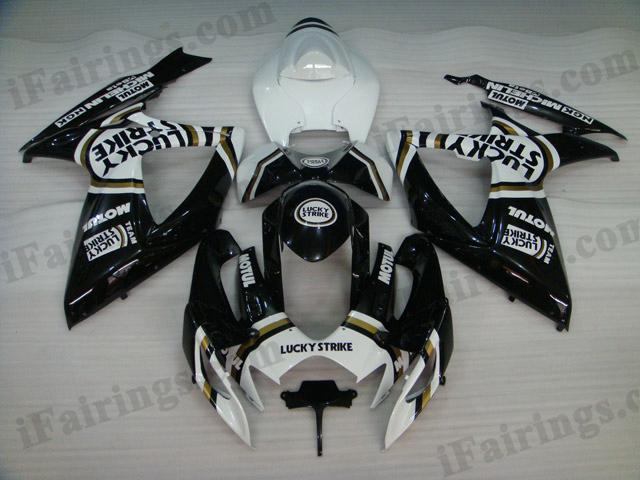 2006 2007 GSXR600/750 white/black lucky strike fairings and bodywork. - Click Image to Close