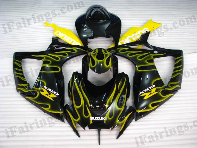 gixxer 2006 2007 GSXR600/750 black and yellow flame fairings - Click Image to Close