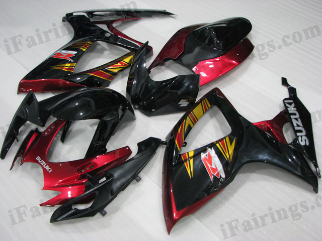 2006 2007 Suzuki GSXR600/750 red, black and gold strips fairing kits. - Click Image to Close