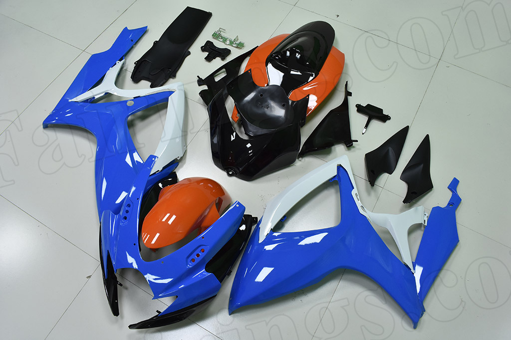 2006 2007 Suzuki GSX-R600, GSX-R750 blue and orange fairing kit.