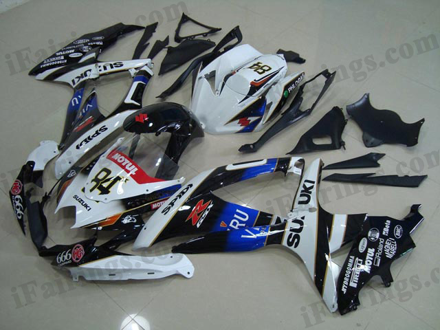 Gixxer fairings for 2008 2009 2010 GSXR600/750 white/black VIRU decals. - Click Image to Close