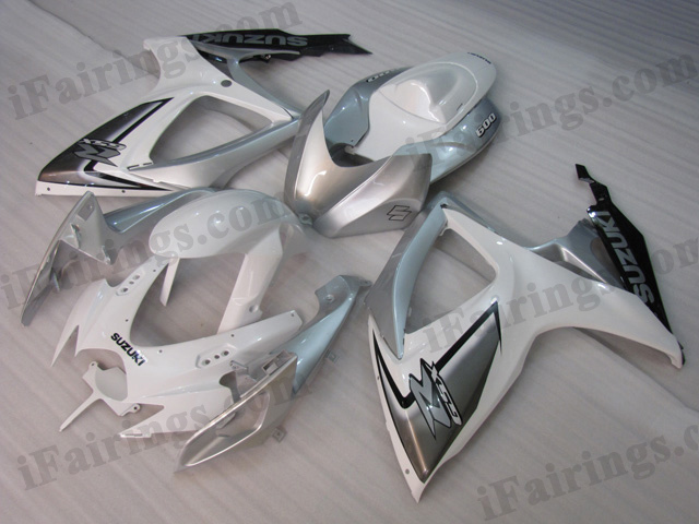 2008 2009 2010 Suzuki GSXR600/750 white, silver and black fairing kits.