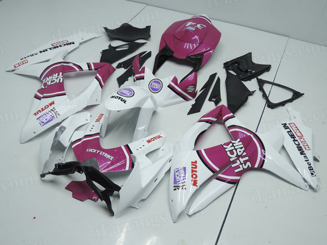 2008 2009 2010 Suzuki GSXR600, GSXR750 white/purple lucky strike fairing kits.