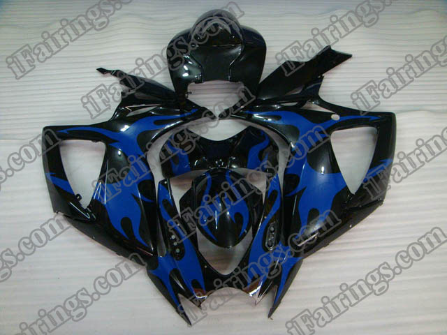 Custom fairings for 2006 2007 GSXR600/750 black and blue flame. - Click Image to Close