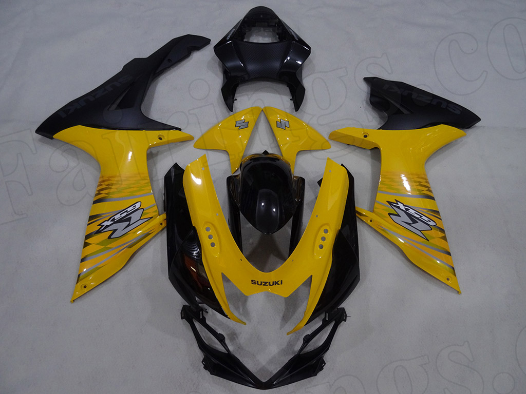 Motorcycle fairings for 2011 to 2014 Suzuki GSXR600/750 yellow/black scheme.