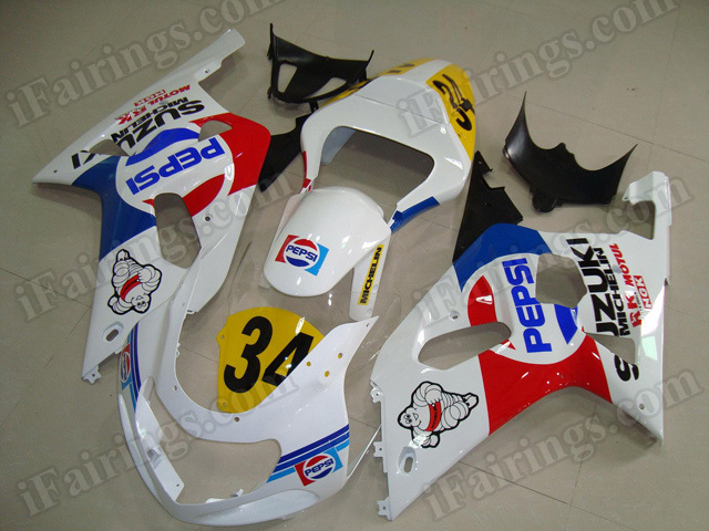 Motorcycle fairings/bodywork for 2001 2002 2003 Suzuki GSX R 600/750 PEPSI decals.