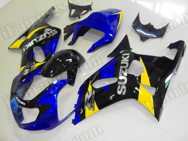 Motorcycle fairings/bodywork for 2001 2002 2003 Suzuki GSX R 600/750 blue, black and yellow. - Click Image to Close
