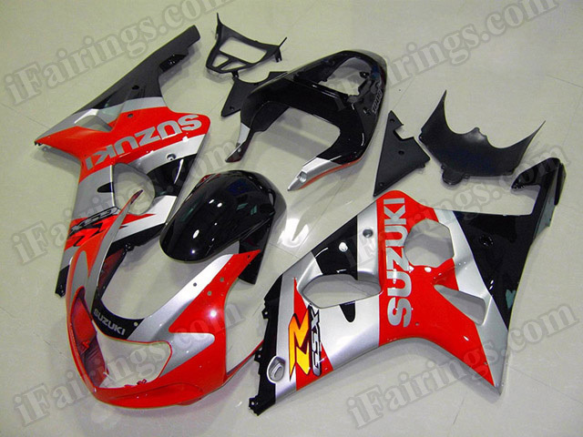 Motorcycle fairings/bodywork for 2001 2002 2003 Suzuki GSX R 600/750 red, silver and black.