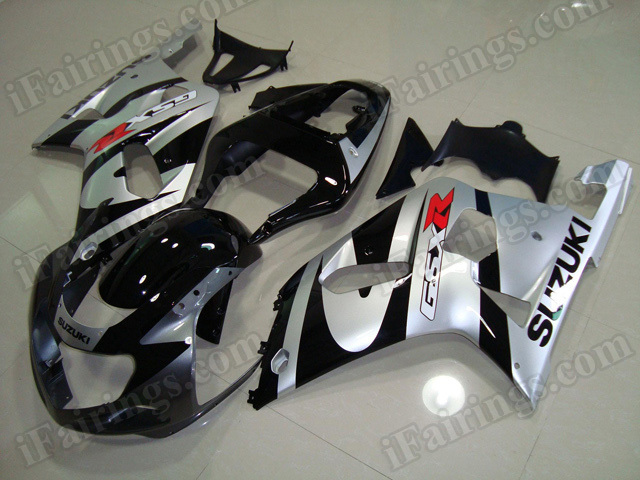 Motorcycle fairings/bodywork for 2001 2002 2003 Suzuki GSX R 600/750 black and silver. - Click Image to Close
