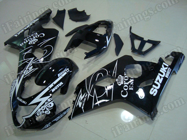 Motorcycle fairings/bodywork for 2004 2005 Suzuki GSX R 600/750 black Corona replica. - Click Image to Close